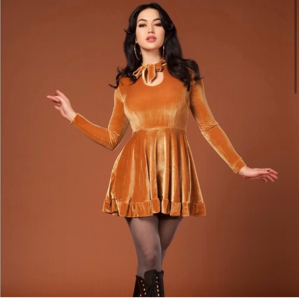 Valfre - Gold Velvet Babydoll Dress